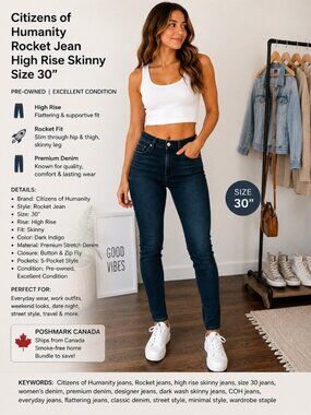 Citizens of Humanity Rocket High Rise Skinny Jeans Size 30 Dark Wash Stretch
